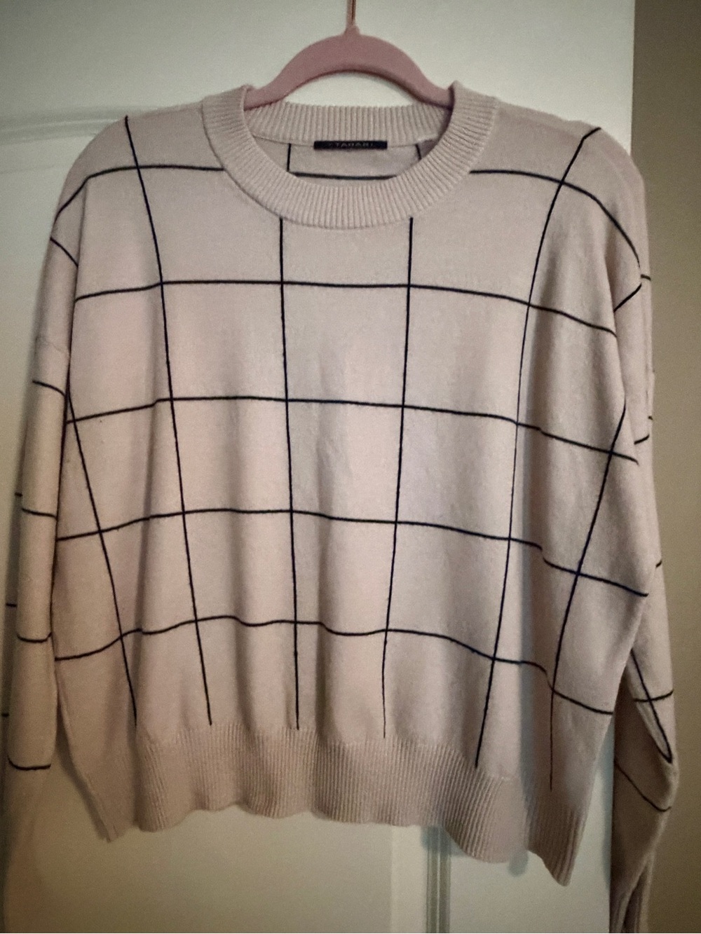 Alfani Cream Grid Crewneck Sweater - Women